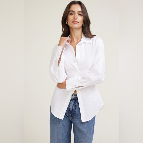Dynamite Tops - Dynamite | S | Cinched Waist Poplin Shirt